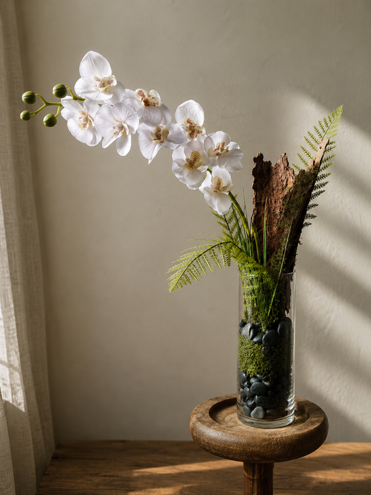 Still Form | Orchid & Natural Wood Botanical Arrangement