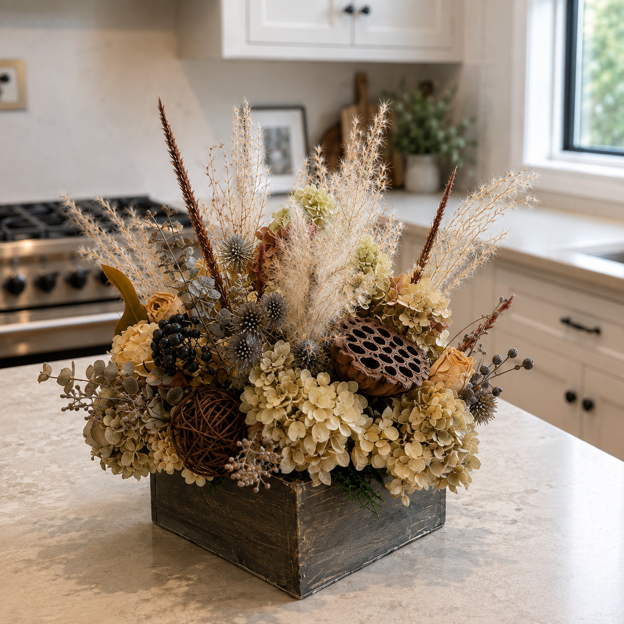 Lotus Calm | One-of-a-Kind Dried Botanical Centrepiece | 360° Preserved Floral Arrangement