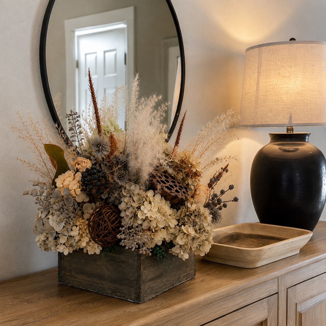 Lotus Calm | One-of-a-Kind Dried Botanical Centrepiece | 360° Preserved Floral Arrangement