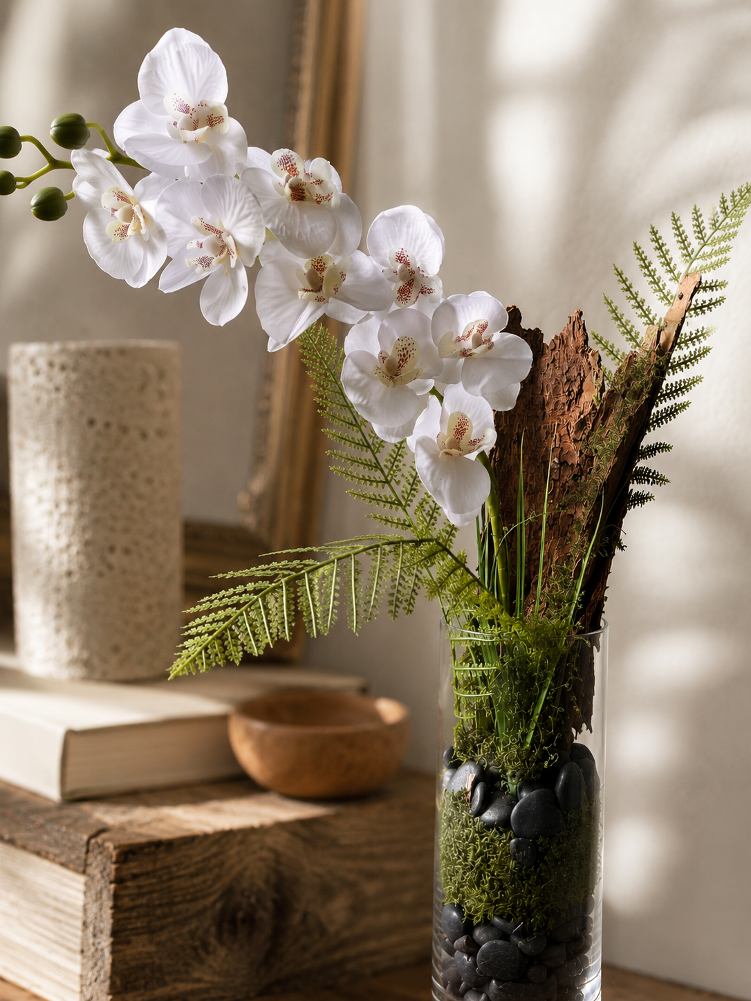 Still Form | Orchid & Natural Wood Botanical Arrangement